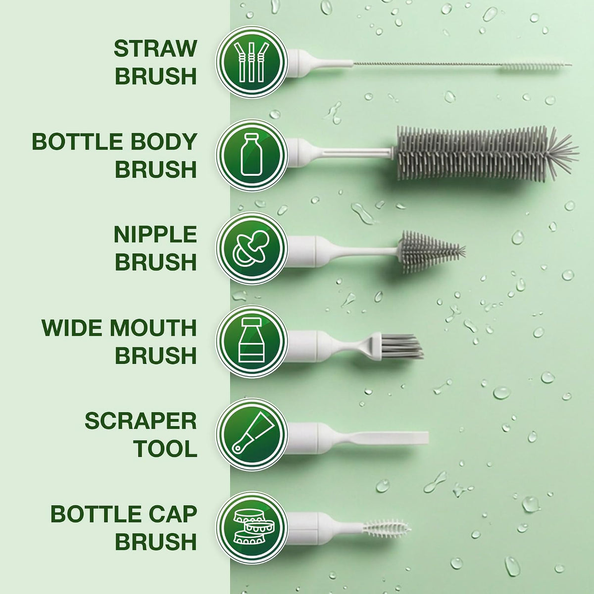 6-in-1 Bottle Brush Set with Holder – Multipurpose Cleaning Kit for Baby Bottles, Reusable Water Bottles, Straws, and Lids – BPA-Free, Compact Storage