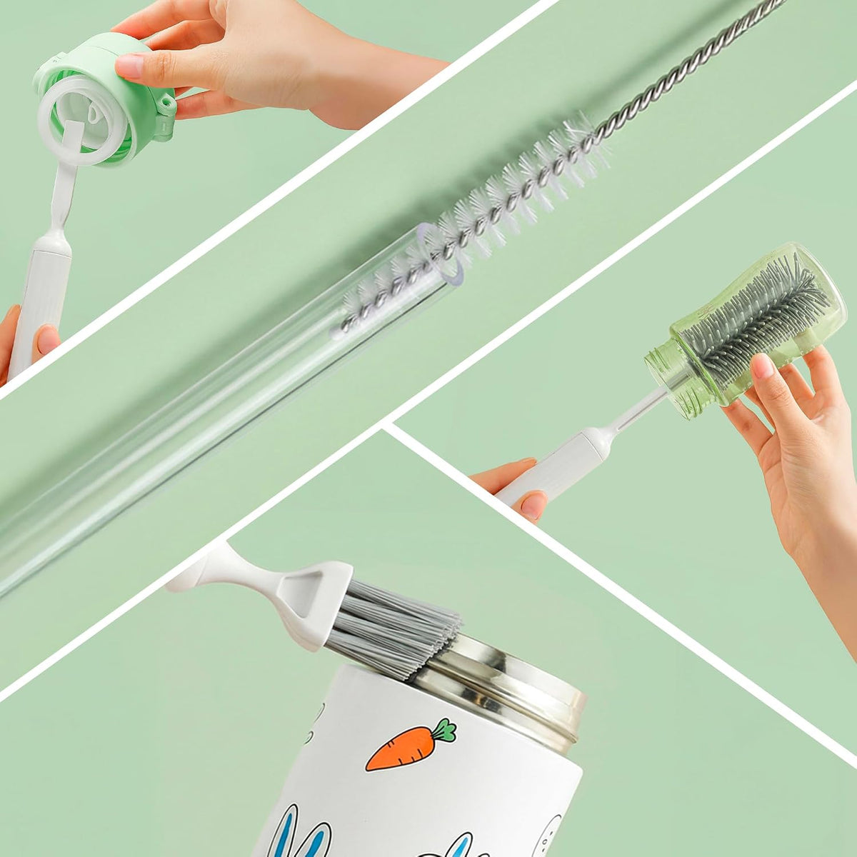 6-in-1 Bottle Brush Set with Holder – Multipurpose Cleaning Kit for Baby Bottles, Reusable Water Bottles, Straws, and Lids – BPA-Free, Compact Storage
