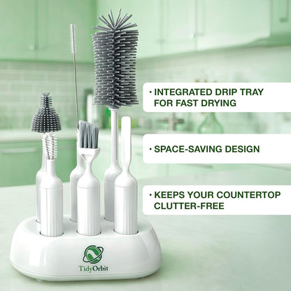 6-in-1 Bottle Brush Set with Holder – Multipurpose Cleaning Kit for Baby Bottles, Reusable Water Bottles, Straws, and Lids – BPA-Free, Compact Storage