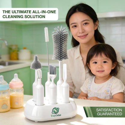 6-in-1 Bottle Brush Set with Holder – Multipurpose Cleaning Kit for Baby Bottles, Reusable Water Bottles, Straws, and Lids – BPA-Free, Compact Storage