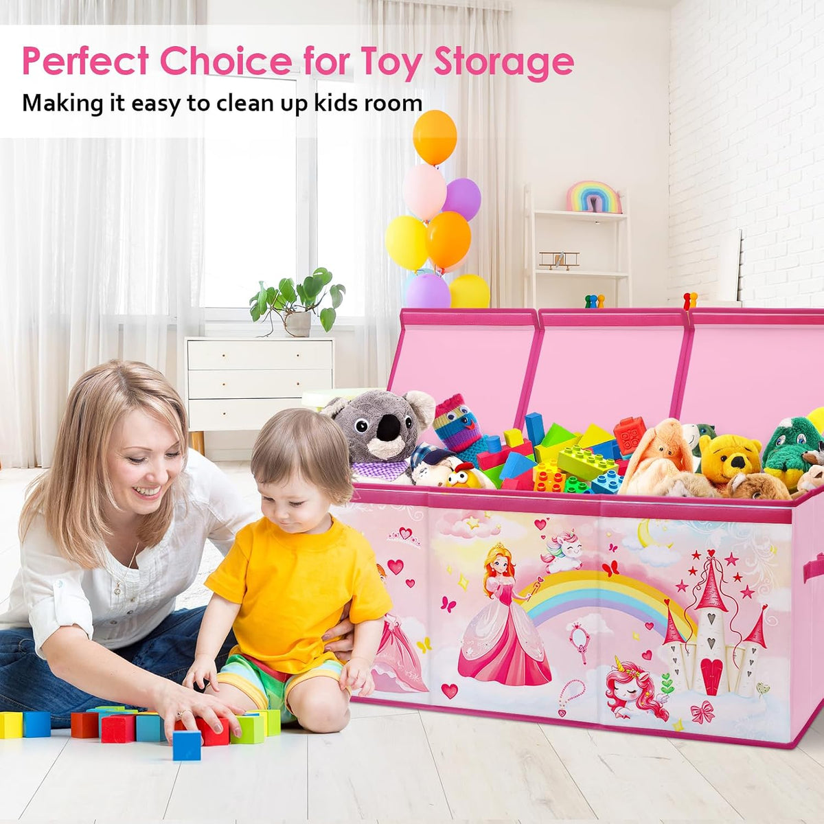 Large Toy Box Collapsible Chest Organizer with Flip Lid for Kids