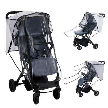 Stroller Rain Cover, Universal Clear Breathable Weather Shield with Waterproof 2-Way Zippers Open, 4 Seasons Protection for Baby from Rain, Wind, Snow (Two Ways Open on Front)