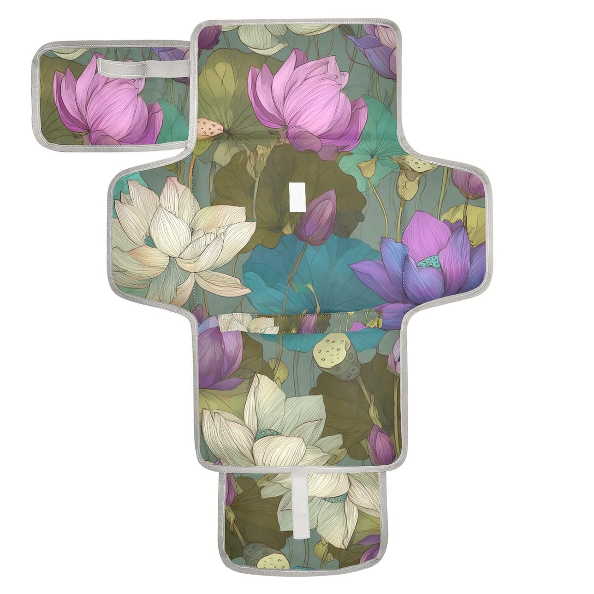 Lotus Flowers and Buds with Leaves Portable Diaper Changing Pad for Newborn Girl & Boy - Baby Changing Pad Lightweight Waterproof Travel Changing Kit