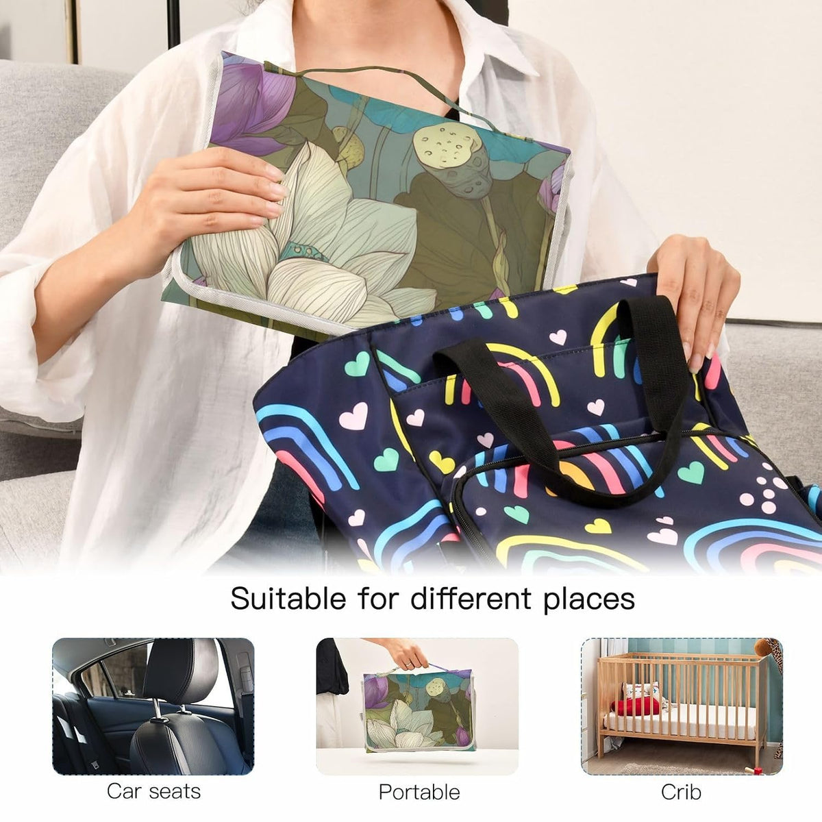 Lotus Flowers and Buds with Leaves Portable Diaper Changing Pad for Newborn Girl & Boy - Baby Changing Pad Lightweight Waterproof Travel Changing Kit
