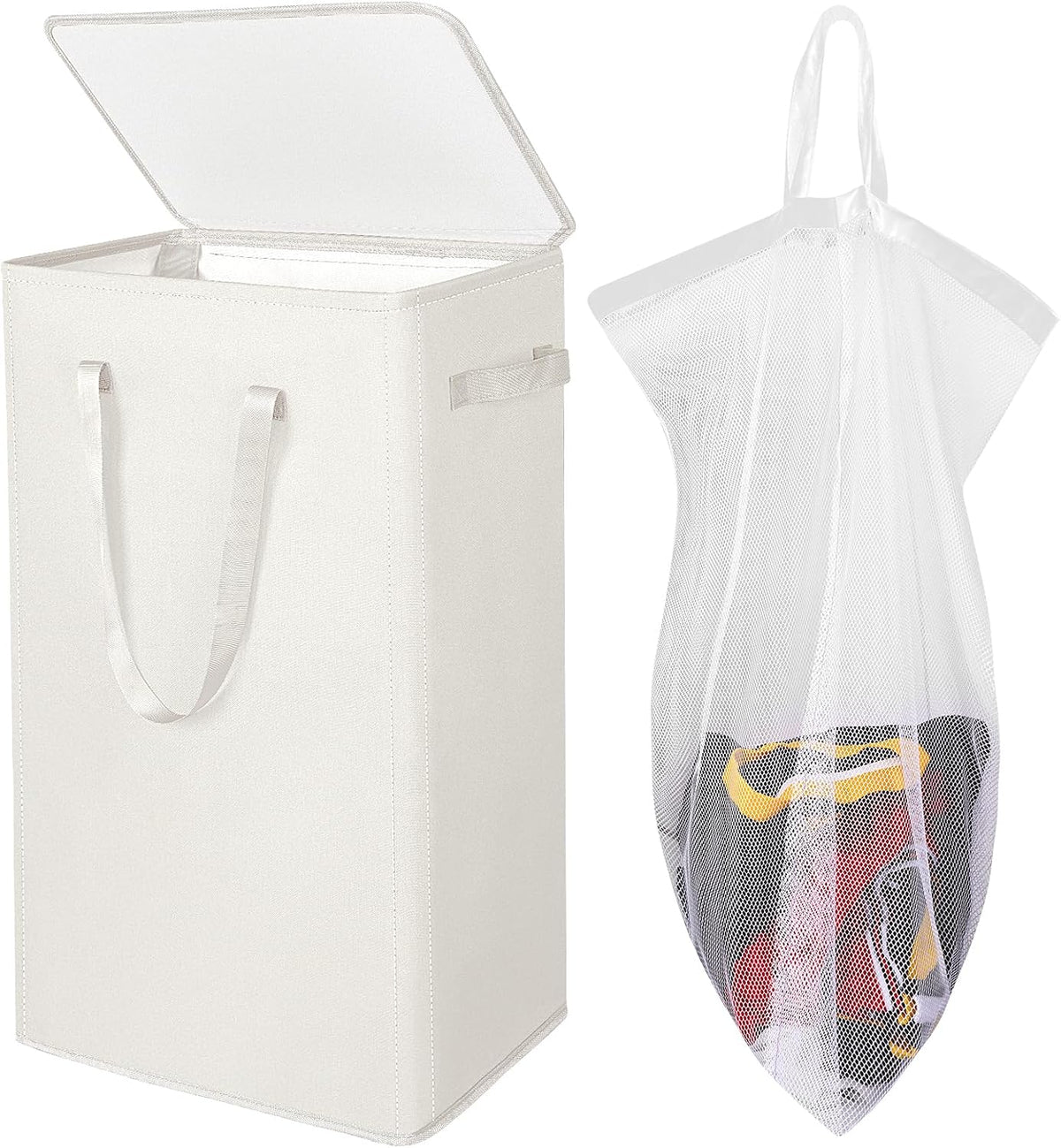 75L Slim Laundry Hamper with Lid,Large Foldable Laundry Basket with Removable Bag and Handles Tall Collapsible Dirty Clothes Basket Great for Bedroom, Bathroom, Dorm, College,RV. (Beige, 75L)