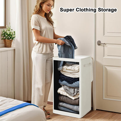 75L Slim Laundry Hamper with Lid,Large Foldable Laundry Basket with Removable Bag and Handles Tall Collapsible Dirty Clothes Basket Great for Bedroom, Bathroom, Dorm, College,RV. (Beige, 75L)