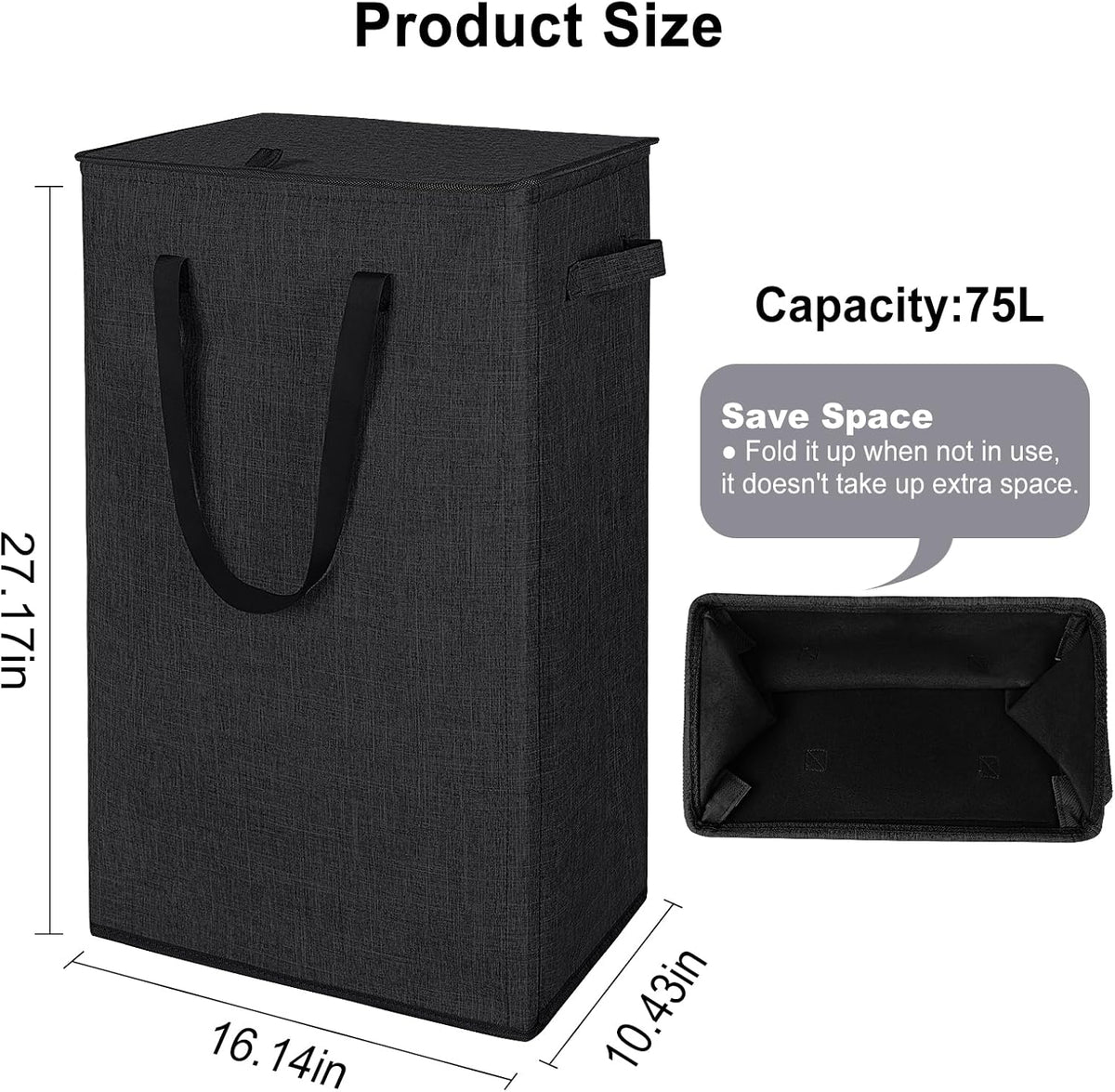 75L Slim Laundry Hamper with Lid,Large Foldable Laundry Basket with Removable Bag and Handles Tall Collapsible Dirty Clothes Basket Great for Bedroom, Bathroom, Dorm, College,RV. (Beige, 75L)