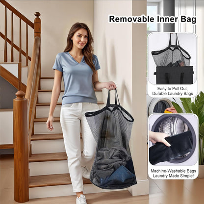 75L Slim Laundry Hamper with Lid,Large Foldable Laundry Basket with Removable Bag and Handles Tall Collapsible Dirty Clothes Basket Great for Bedroom, Bathroom, Dorm, College,RV. (Beige, 75L)