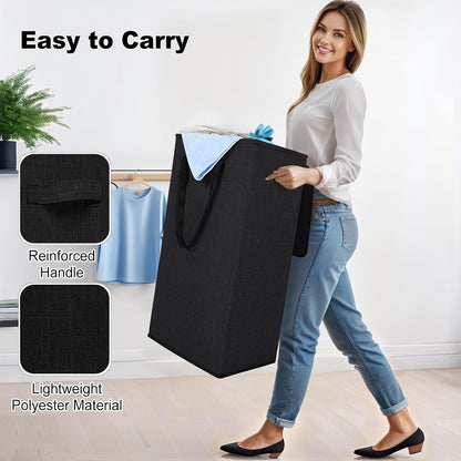 75L Slim Laundry Hamper with Lid,Large Foldable Laundry Basket with Removable Bag and Handles Tall Collapsible Dirty Clothes Basket Great for Bedroom, Bathroom, Dorm, College,RV. (Beige, 75L)
