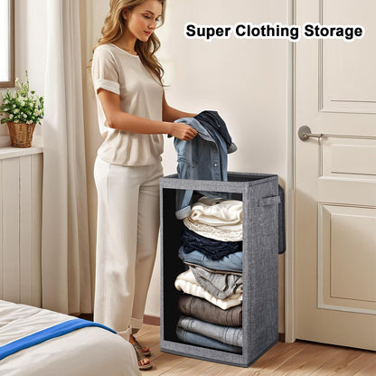 75L Slim Laundry Hamper with Lid,Large Foldable Laundry Basket with Removable Bag and Handles Tall Collapsible Dirty Clothes Basket Great for Bedroom, Bathroom, Dorm, College,RV. (Beige, 75L)