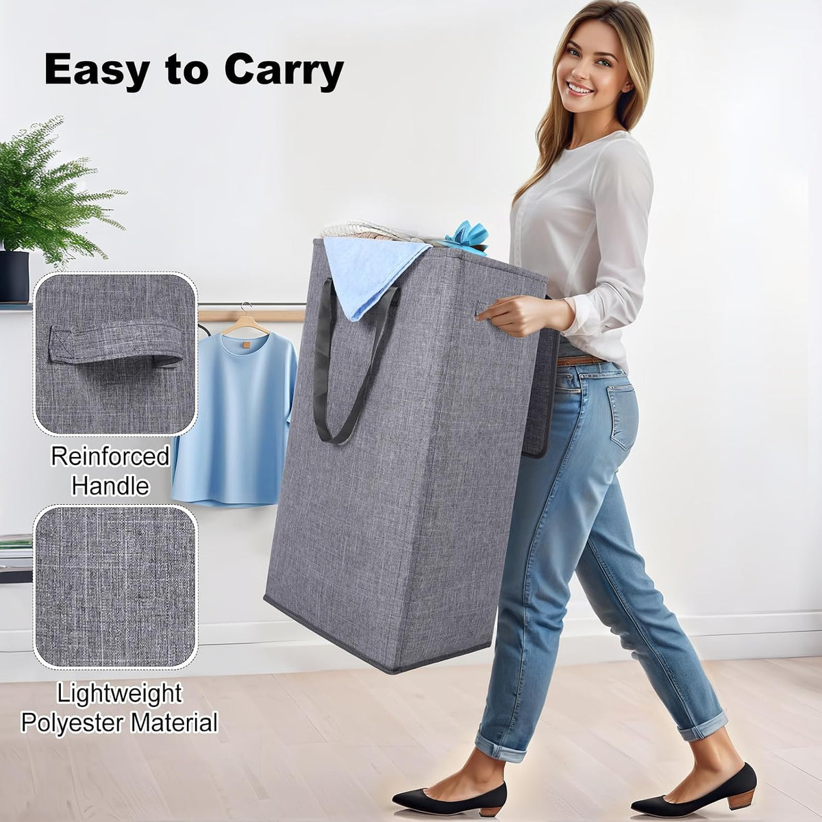 75L Slim Laundry Hamper with Lid,Large Foldable Laundry Basket with Removable Bag and Handles Tall Collapsible Dirty Clothes Basket Great for Bedroom, Bathroom, Dorm, College,RV. (Beige, 75L)
