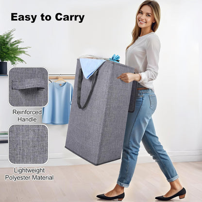 75L Slim Laundry Hamper with Lid,Large Foldable Laundry Basket with Removable Bag and Handles Tall Collapsible Dirty Clothes Basket Great for Bedroom, Bathroom, Dorm, College,RV. (Beige, 75L)