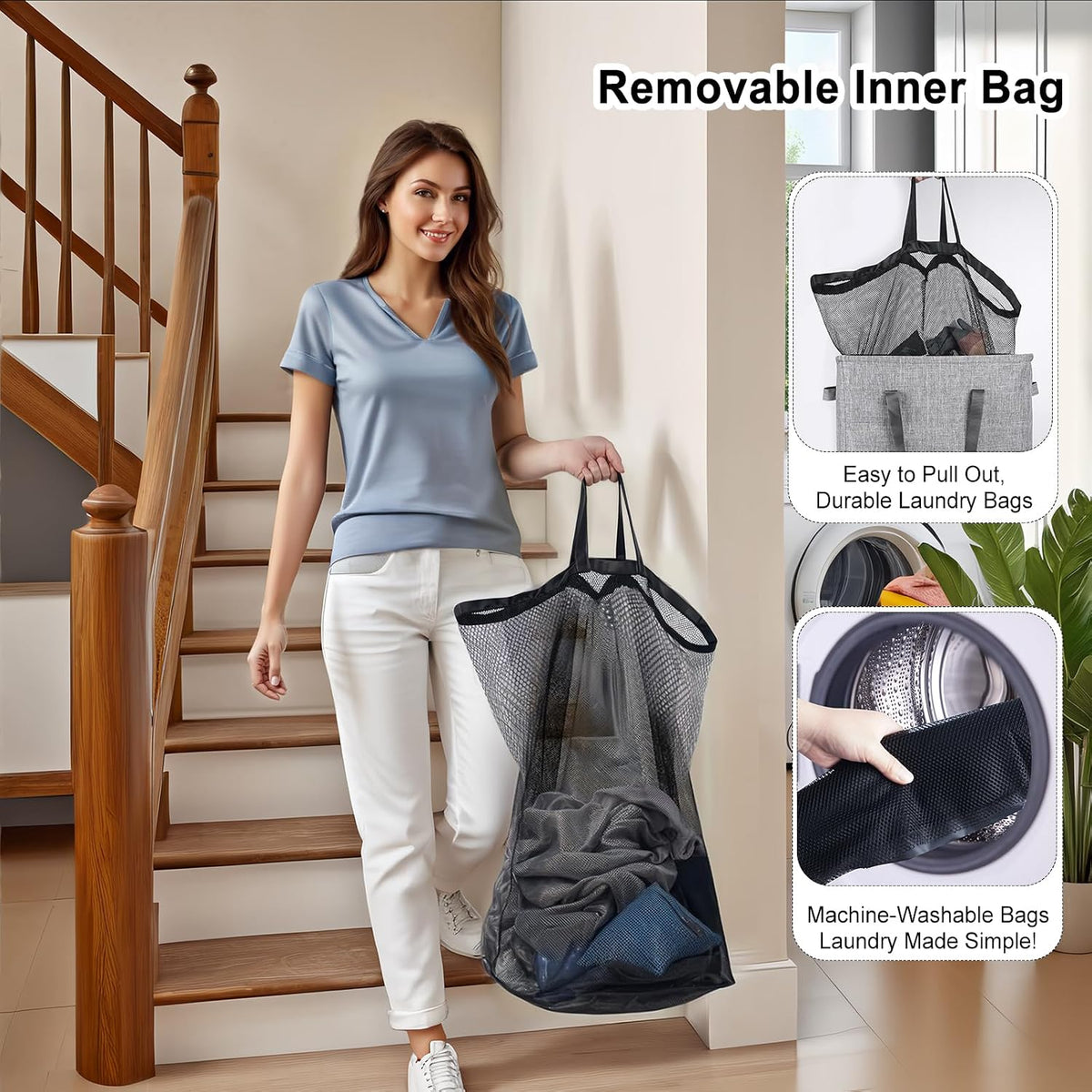 75L Slim Laundry Hamper with Lid,Large Foldable Laundry Basket with Removable Bag and Handles Tall Collapsible Dirty Clothes Basket Great for Bedroom, Bathroom, Dorm, College,RV. (Beige, 75L)
