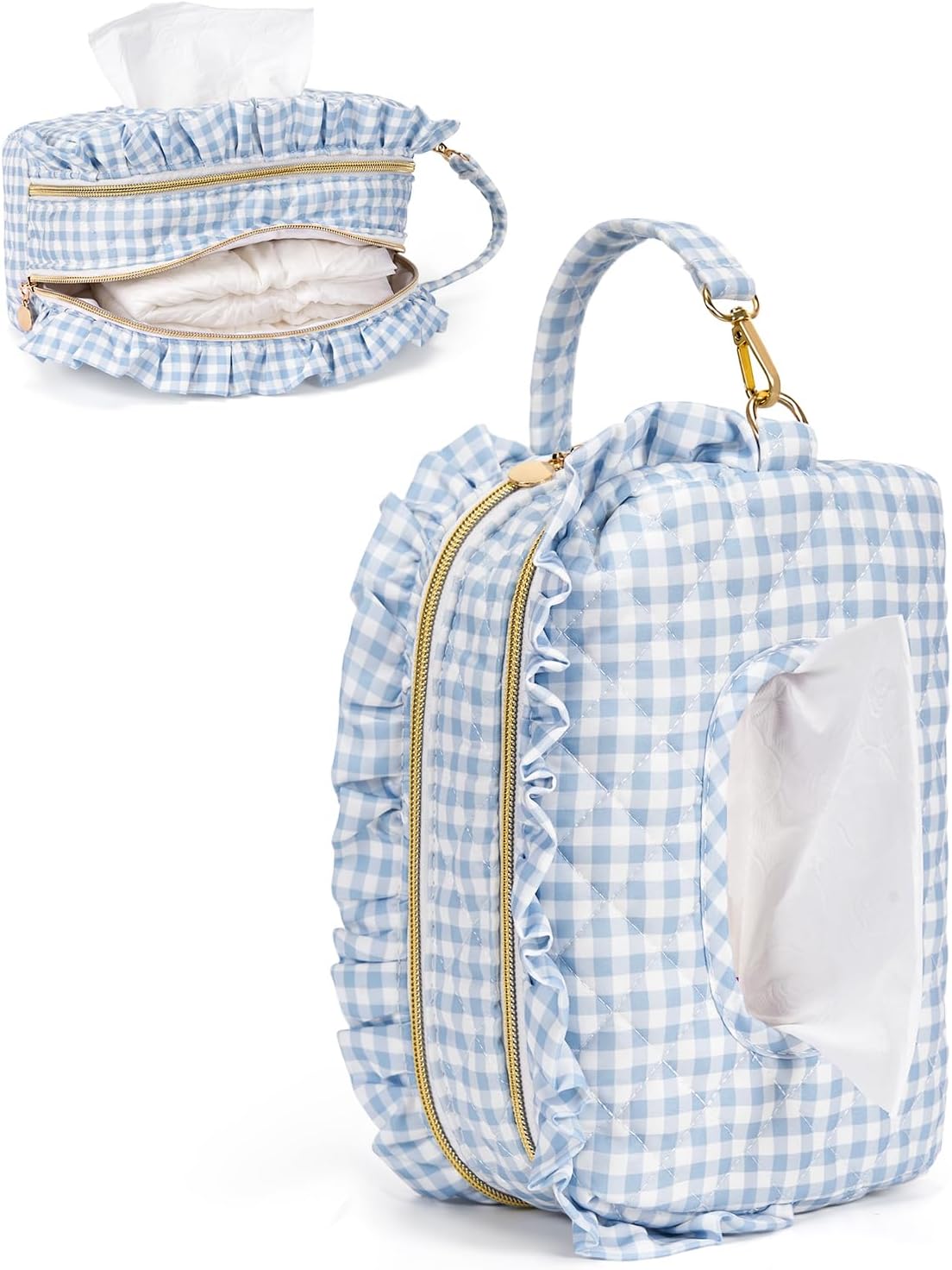 Double-Layer Wipe Holder Quilted Wipes Bag Small Hanging Diaper Bag Portable Wipe Pouch for Stroller, Home, Travel