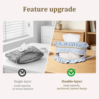 Double-Layer Wipe Holder Quilted Wipes Bag Small Hanging Diaper Bag Portable Wipe Pouch for Stroller, Home, Travel