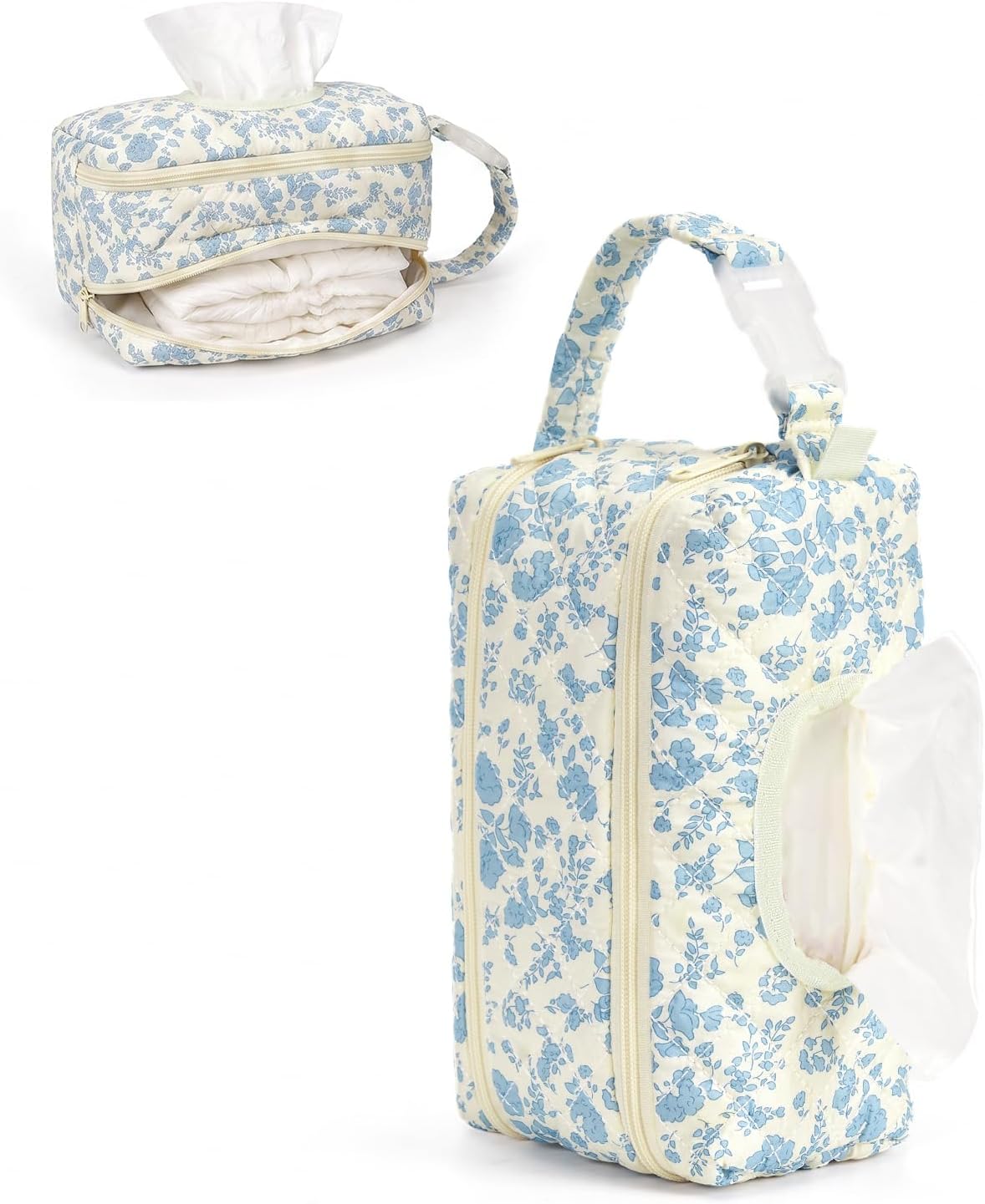 Double-Layer Wipe Holder Quilted Wipes Bag Small Hanging Diaper Bag Portable Wipe Pouch for Stroller, Home, Travel