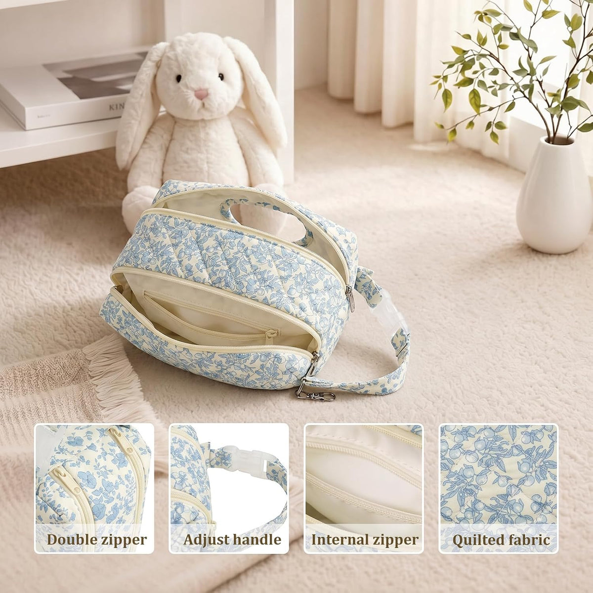 Double-Layer Wipe Holder Quilted Wipes Bag Small Hanging Diaper Bag Portable Wipe Pouch for Stroller, Home, Travel