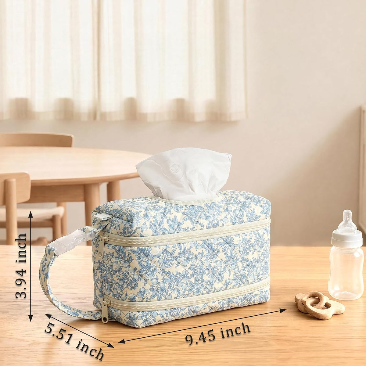 Double-Layer Wipe Holder Quilted Wipes Bag Small Hanging Diaper Bag Portable Wipe Pouch for Stroller, Home, Travel