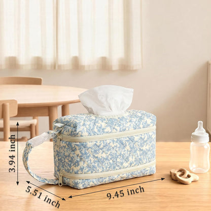 Double-Layer Wipe Holder Quilted Wipes Bag Small Hanging Diaper Bag Portable Wipe Pouch for Stroller, Home, Travel