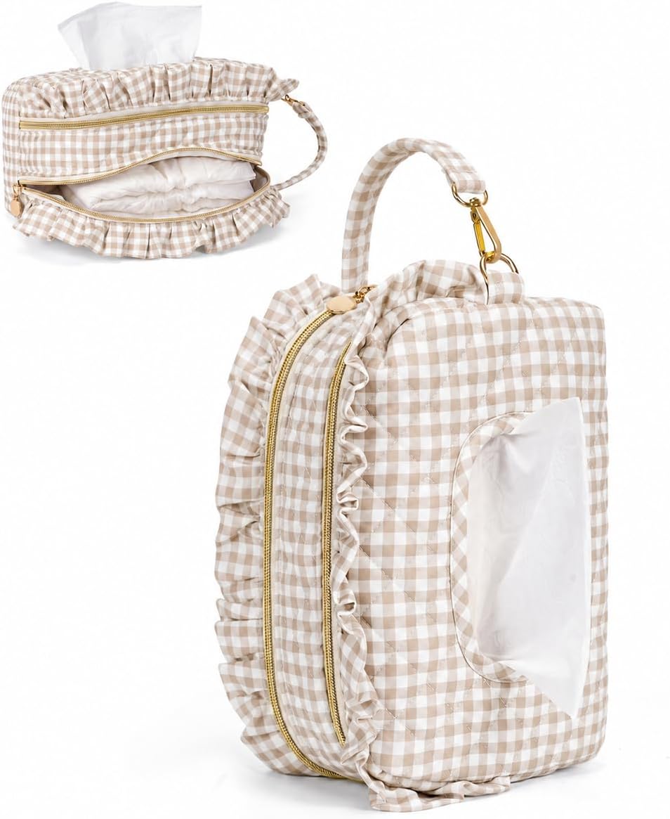 Double-Layer Wipe Holder Quilted Wipes Bag Small Hanging Diaper Bag Portable Wipe Pouch for Stroller, Home, Travel