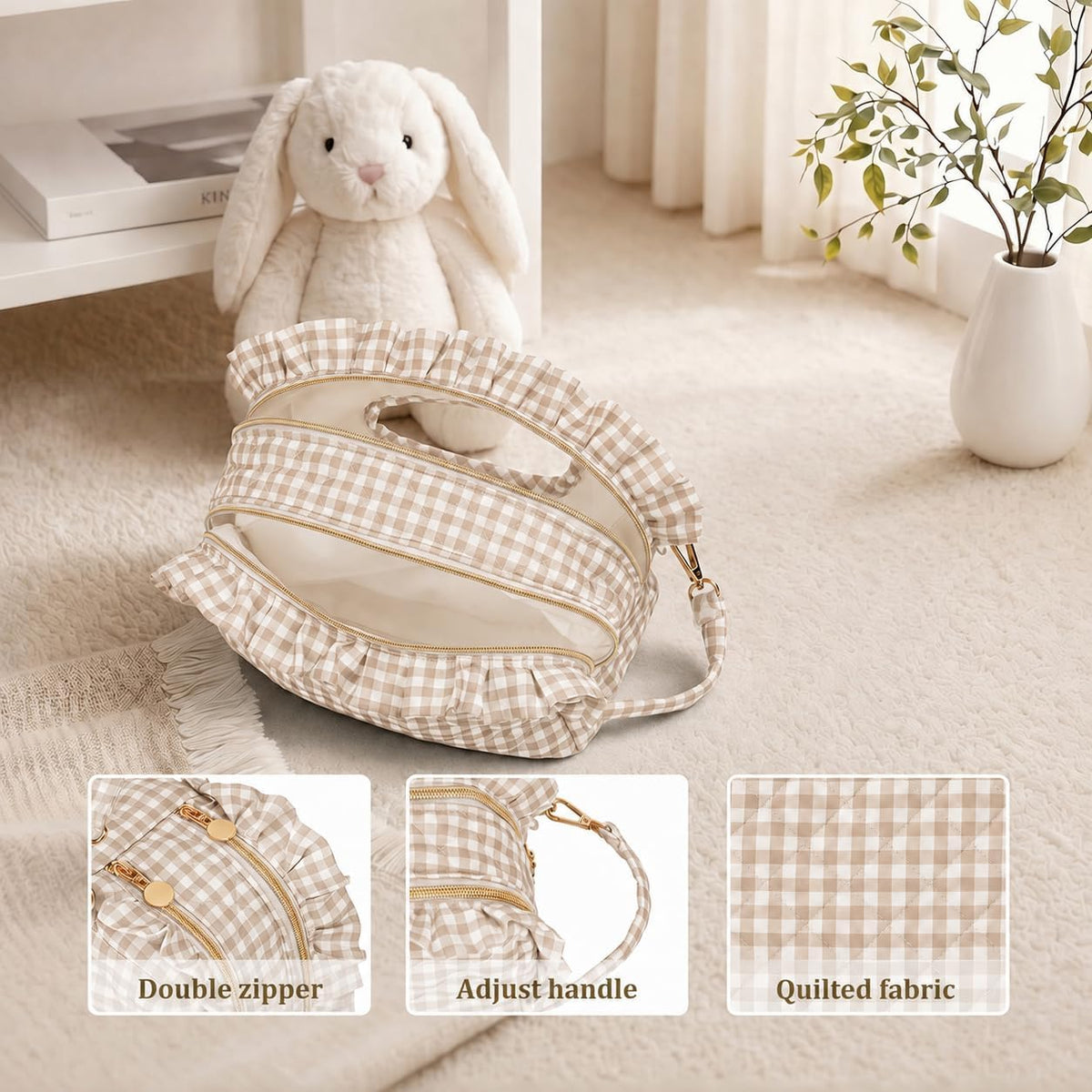 Double-Layer Wipe Holder Quilted Wipes Bag Small Hanging Diaper Bag Portable Wipe Pouch for Stroller, Home, Travel