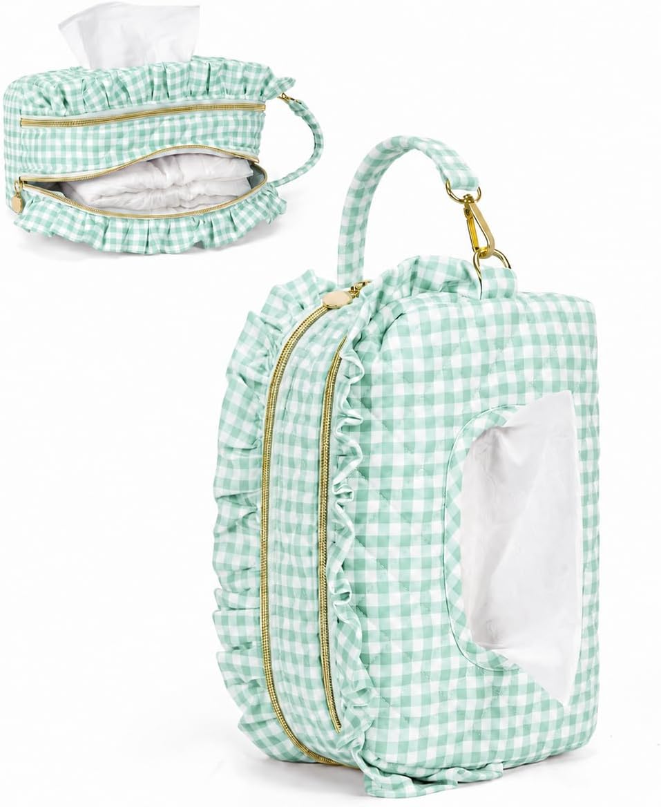 Double-Layer Wipe Holder Quilted Wipes Bag Small Hanging Diaper Bag Portable Wipe Pouch for Stroller, Home, Travel