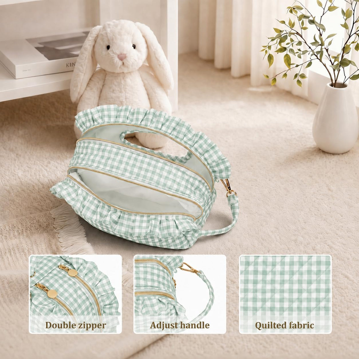 Double-Layer Wipe Holder Quilted Wipes Bag Small Hanging Diaper Bag Portable Wipe Pouch for Stroller, Home, Travel