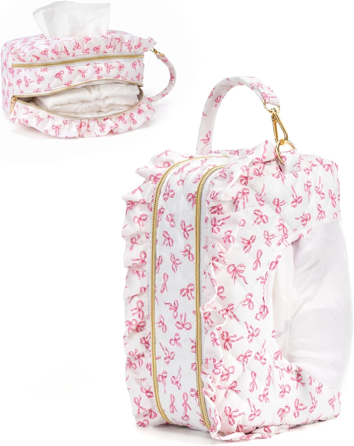 Double-Layer Wipe Holder Quilted Wipes Bag Small Hanging Diaper Bag Portable Wipe Pouch for Stroller, Home, Travel