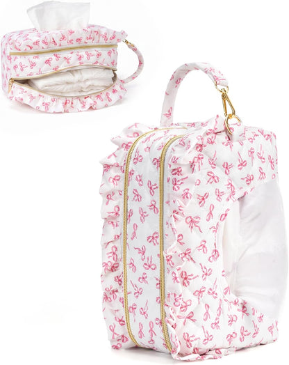 Double-Layer Wipe Holder Quilted Wipes Bag Small Hanging Diaper Bag Portable Wipe Pouch for Stroller, Home, Travel