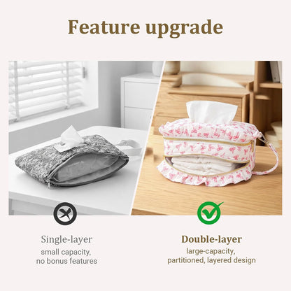 Double-Layer Wipe Holder Quilted Wipes Bag Small Hanging Diaper Bag Portable Wipe Pouch for Stroller, Home, Travel