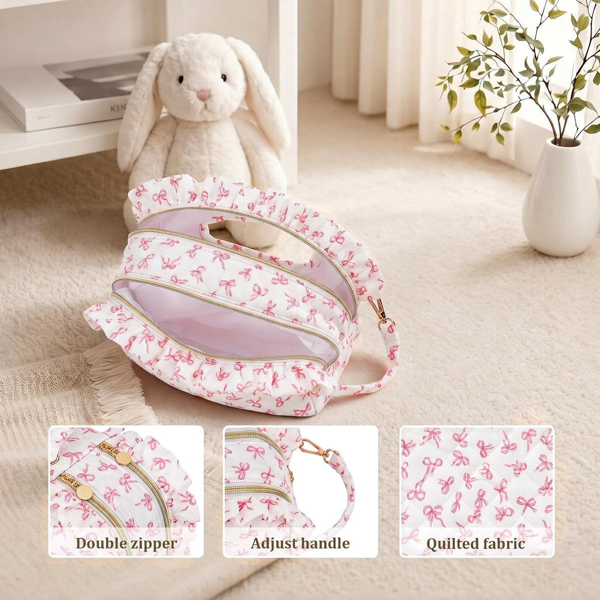 Double-Layer Wipe Holder Quilted Wipes Bag Small Hanging Diaper Bag Portable Wipe Pouch for Stroller, Home, Travel