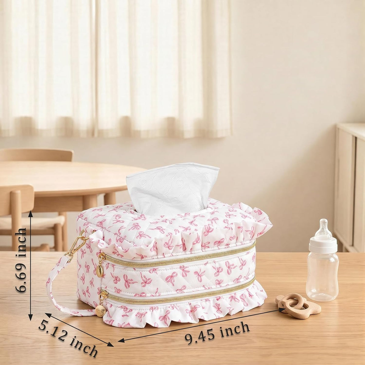 Double-Layer Wipe Holder Quilted Wipes Bag Small Hanging Diaper Bag Portable Wipe Pouch for Stroller, Home, Travel