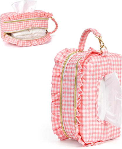 Double-Layer Wipe Holder Quilted Wipes Bag Small Hanging Diaper Bag Portable Wipe Pouch for Stroller, Home, Travel