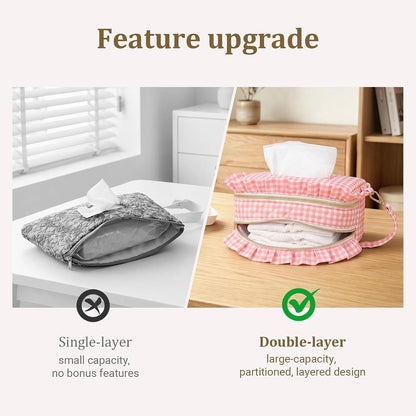 Double-Layer Wipe Holder Quilted Wipes Bag Small Hanging Diaper Bag Portable Wipe Pouch for Stroller, Home, Travel