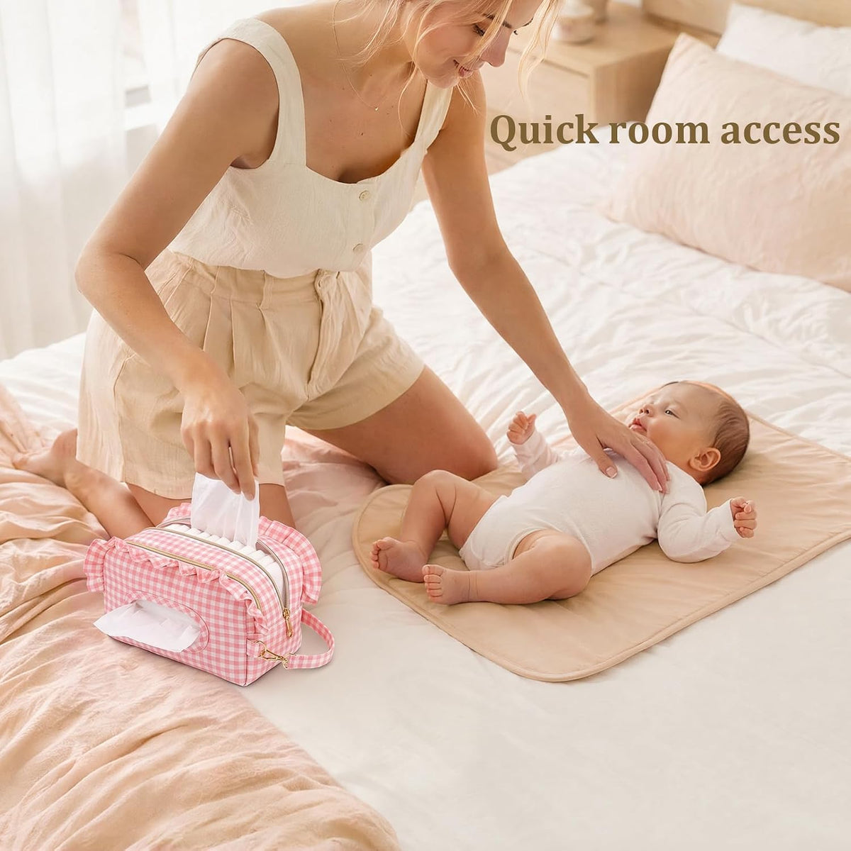 Double-Layer Wipe Holder Quilted Wipes Bag Small Hanging Diaper Bag Portable Wipe Pouch for Stroller, Home, Travel
