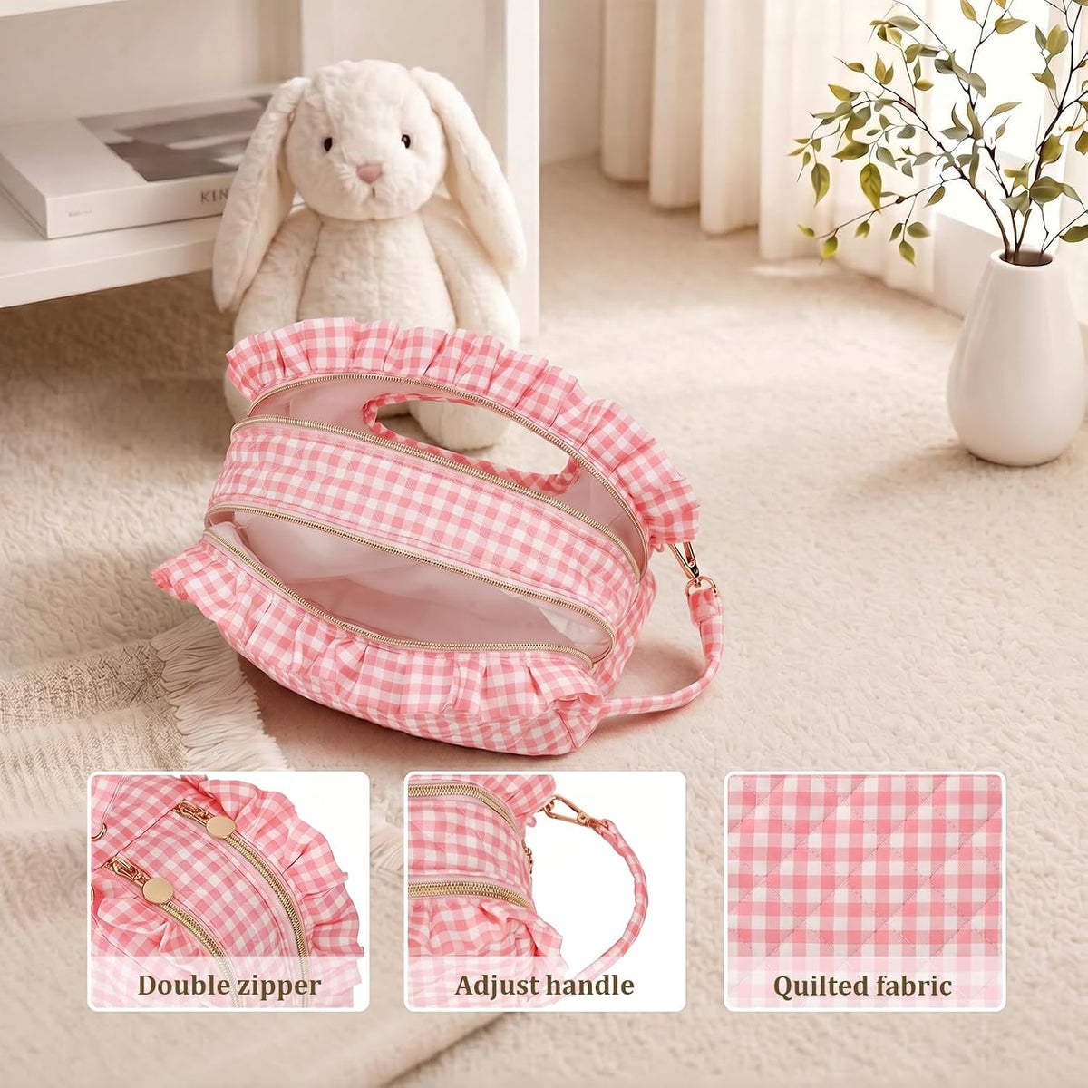Double-Layer Wipe Holder Quilted Wipes Bag Small Hanging Diaper Bag Portable Wipe Pouch for Stroller, Home, Travel