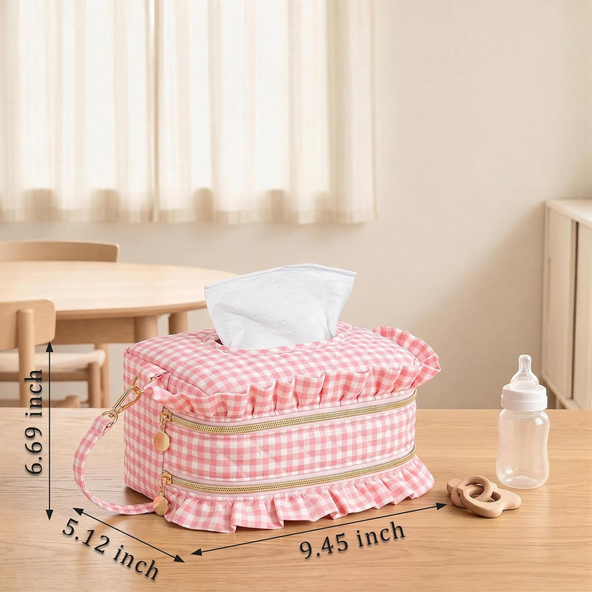 Double-Layer Wipe Holder Quilted Wipes Bag Small Hanging Diaper Bag Portable Wipe Pouch for Stroller, Home, Travel