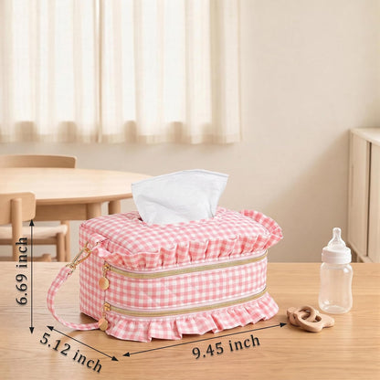 Double-Layer Wipe Holder Quilted Wipes Bag Small Hanging Diaper Bag Portable Wipe Pouch for Stroller, Home, Travel