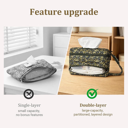 Double-Layer Wipe Holder Quilted Wipes Bag Small Hanging Diaper Bag Portable Wipe Pouch for Stroller, Home, Travel