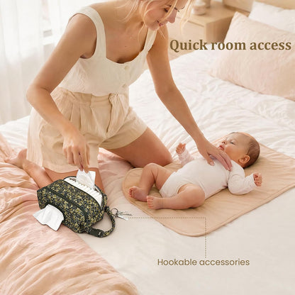 Double-Layer Wipe Holder Quilted Wipes Bag Small Hanging Diaper Bag Portable Wipe Pouch for Stroller, Home, Travel