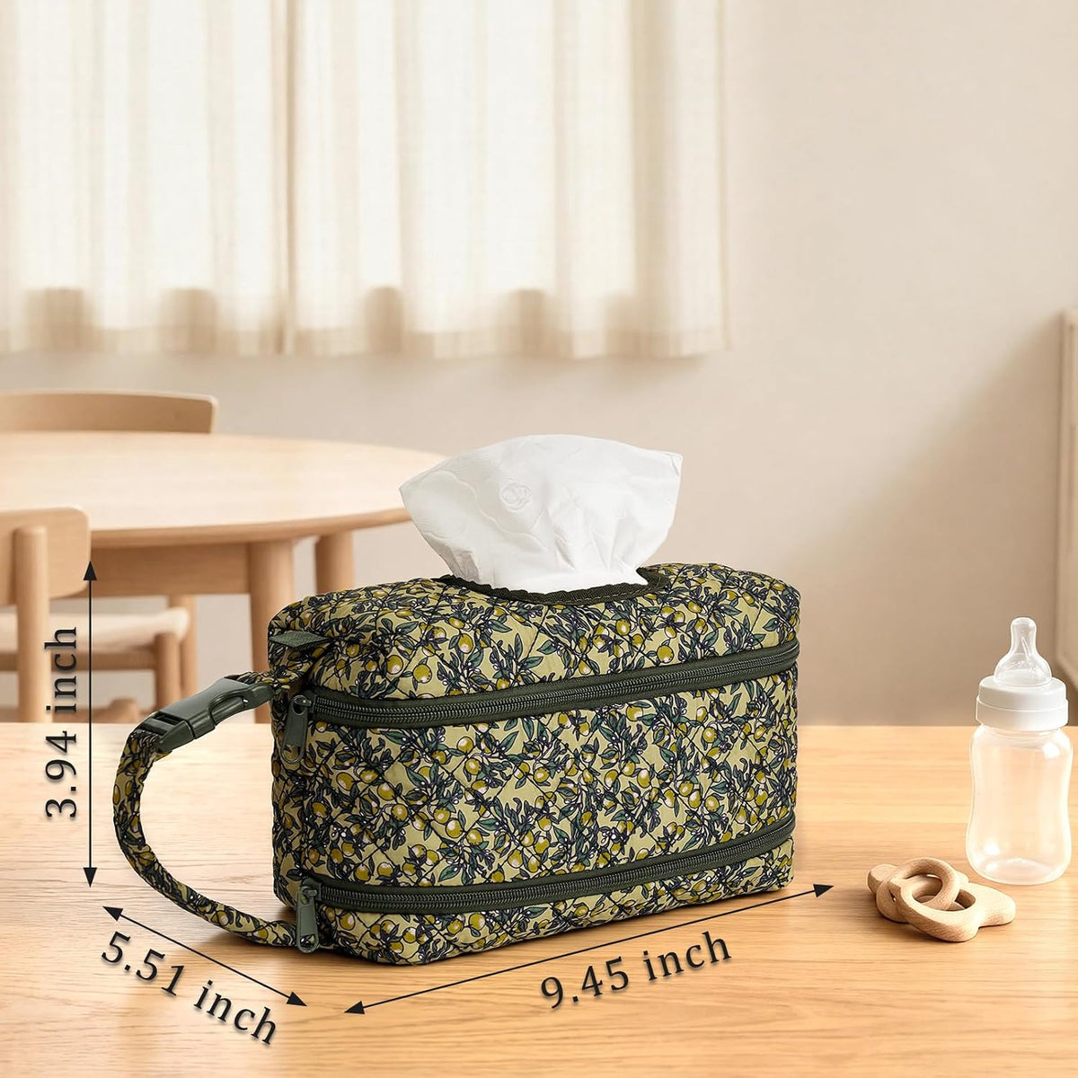 Double-Layer Wipe Holder Quilted Wipes Bag Small Hanging Diaper Bag Portable Wipe Pouch for Stroller, Home, Travel