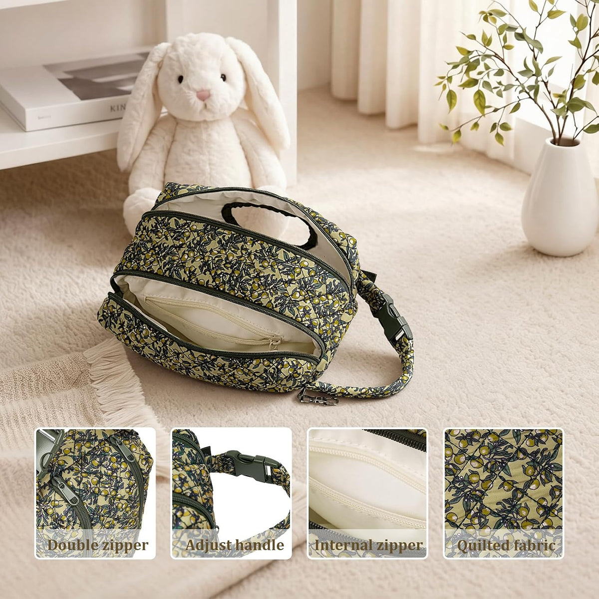 Double-Layer Wipe Holder Quilted Wipes Bag Small Hanging Diaper Bag Portable Wipe Pouch for Stroller, Home, Travel