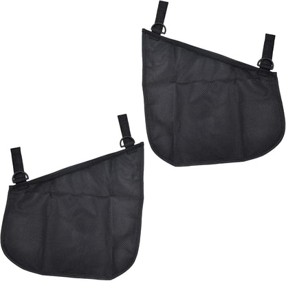2 Pack Universal Side Sling Stroller Mesh Cargo Net, Side Sling Stroller Mesh Cargo Organizer, Extra Stroller Storage Space, Non-Slip and Adjustable Straps, Black