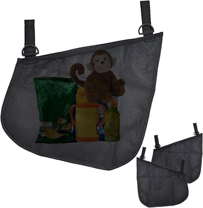 2 Pack Universal Side Sling Stroller Mesh Cargo Net, Side Sling Stroller Mesh Cargo Organizer, Extra Stroller Storage Space, Non-Slip and Adjustable Straps, Black