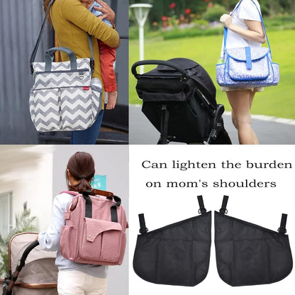 2 Pack Universal Side Sling Stroller Mesh Cargo Net, Side Sling Stroller Mesh Cargo Organizer, Extra Stroller Storage Space, Non-Slip and Adjustable Straps, Black