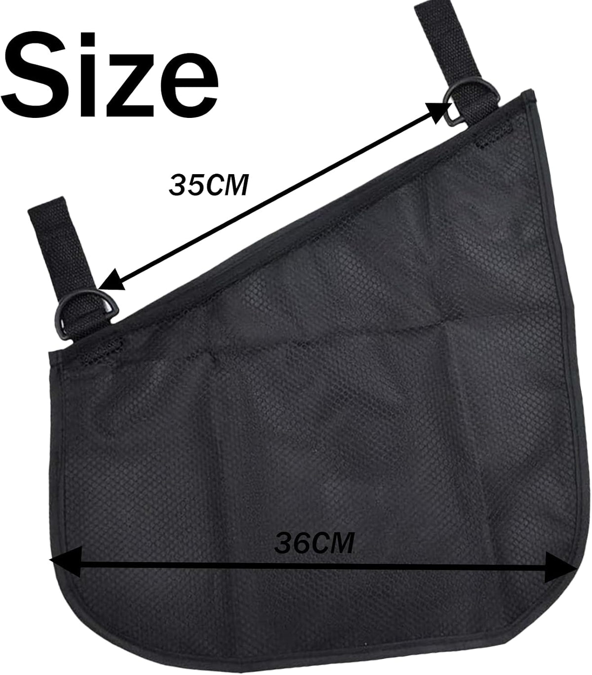 2 Pack Universal Side Sling Stroller Mesh Cargo Net, Side Sling Stroller Mesh Cargo Organizer, Extra Stroller Storage Space, Non-Slip and Adjustable Straps, Black