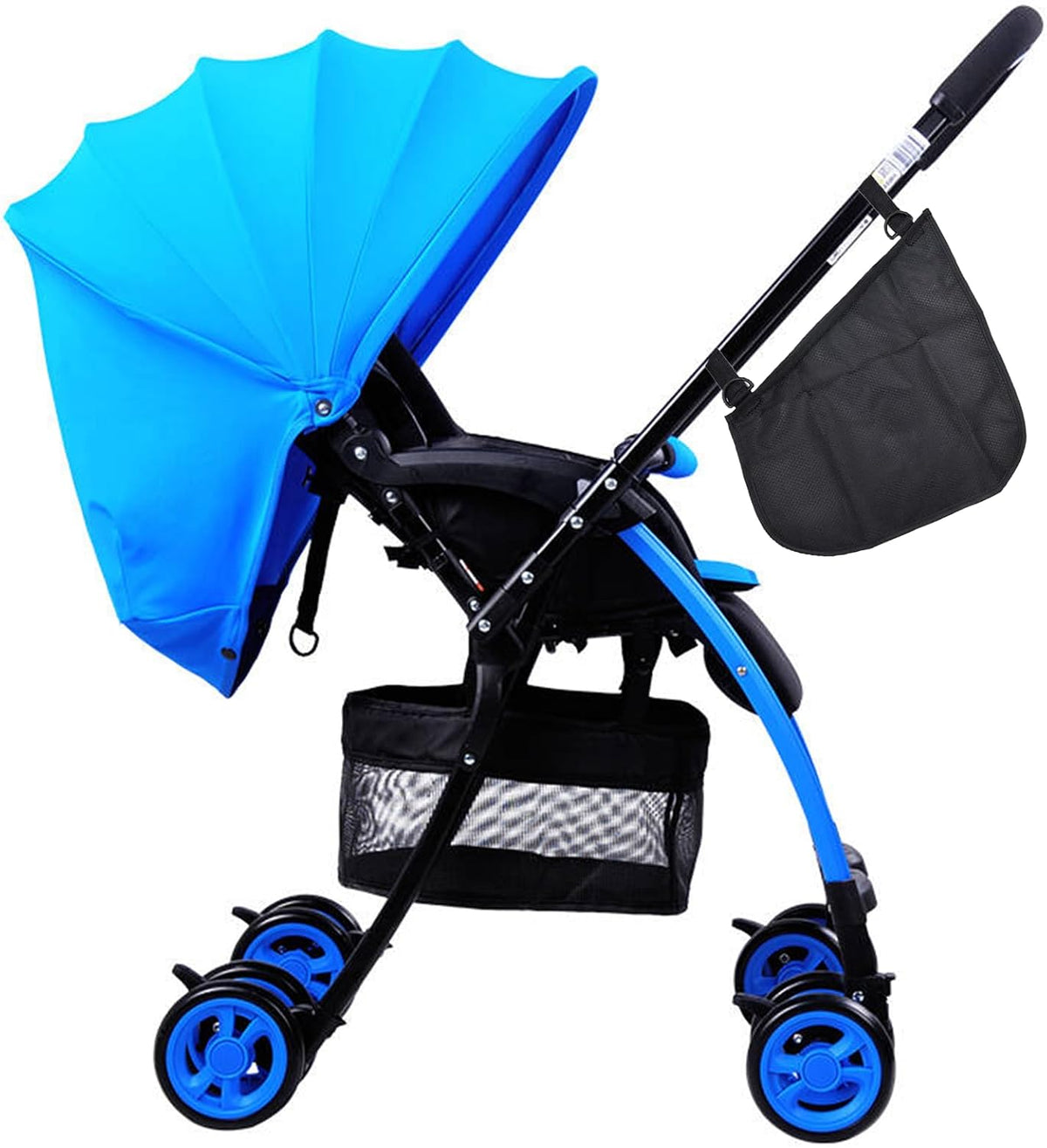 2 Pack Universal Side Sling Stroller Mesh Cargo Net, Side Sling Stroller Mesh Cargo Organizer, Extra Stroller Storage Space, Non-Slip and Adjustable Straps, Black