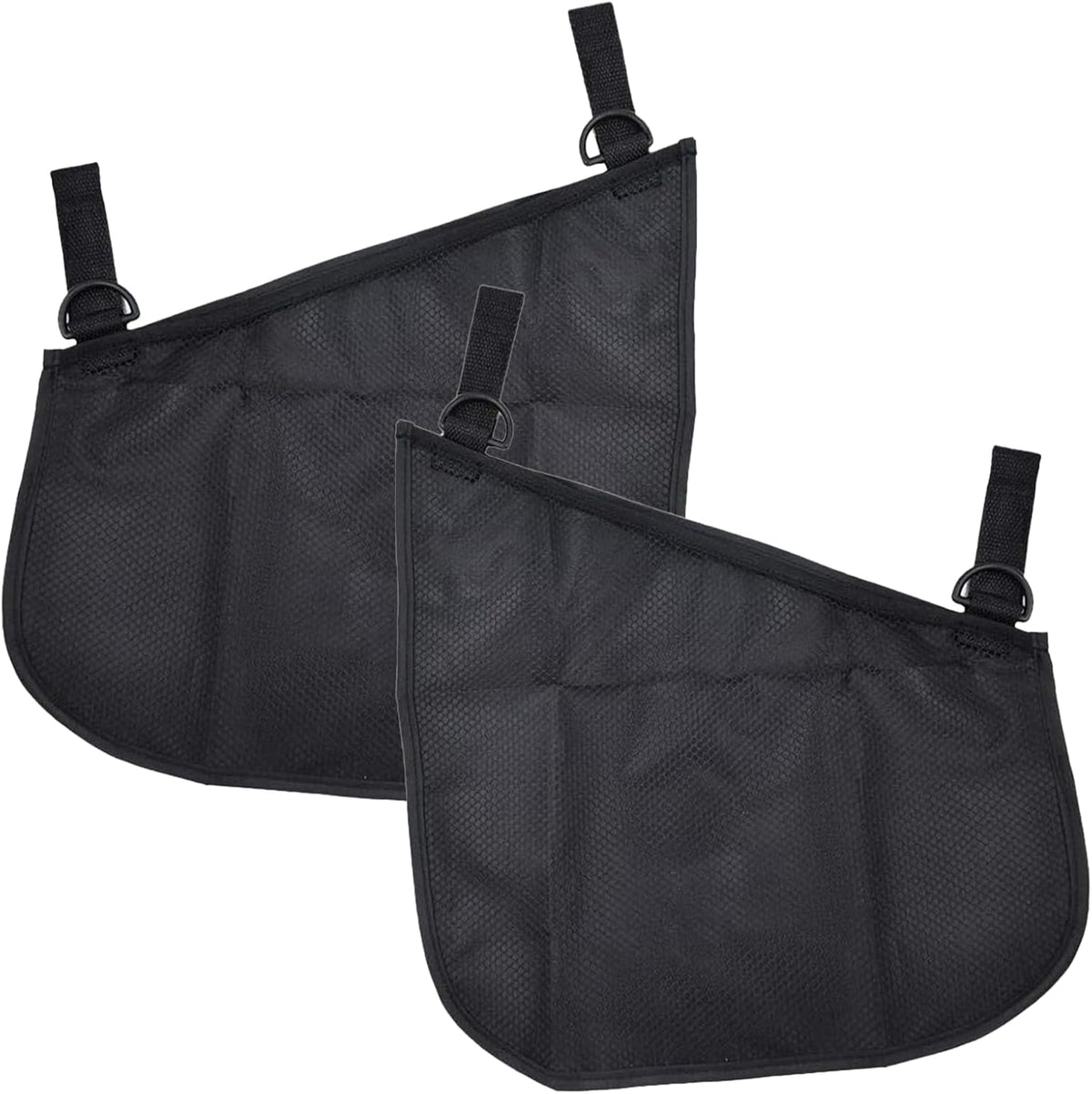 2 Pack Universal Side Sling Stroller Mesh Cargo Net, Side Sling Stroller Mesh Cargo Organizer, Extra Stroller Storage Space, Non-Slip and Adjustable Straps, Black