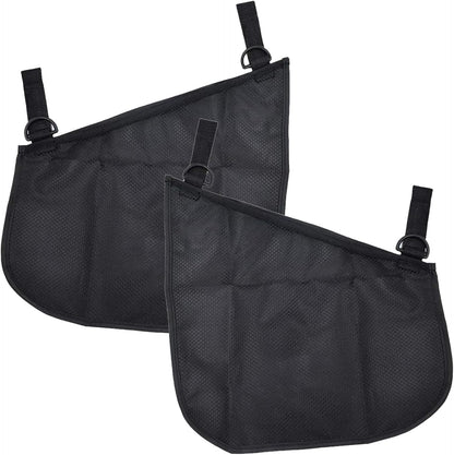2 Pack Universal Side Sling Stroller Mesh Cargo Net, Side Sling Stroller Mesh Cargo Organizer, Extra Stroller Storage Space, Non-Slip and Adjustable Straps, Black