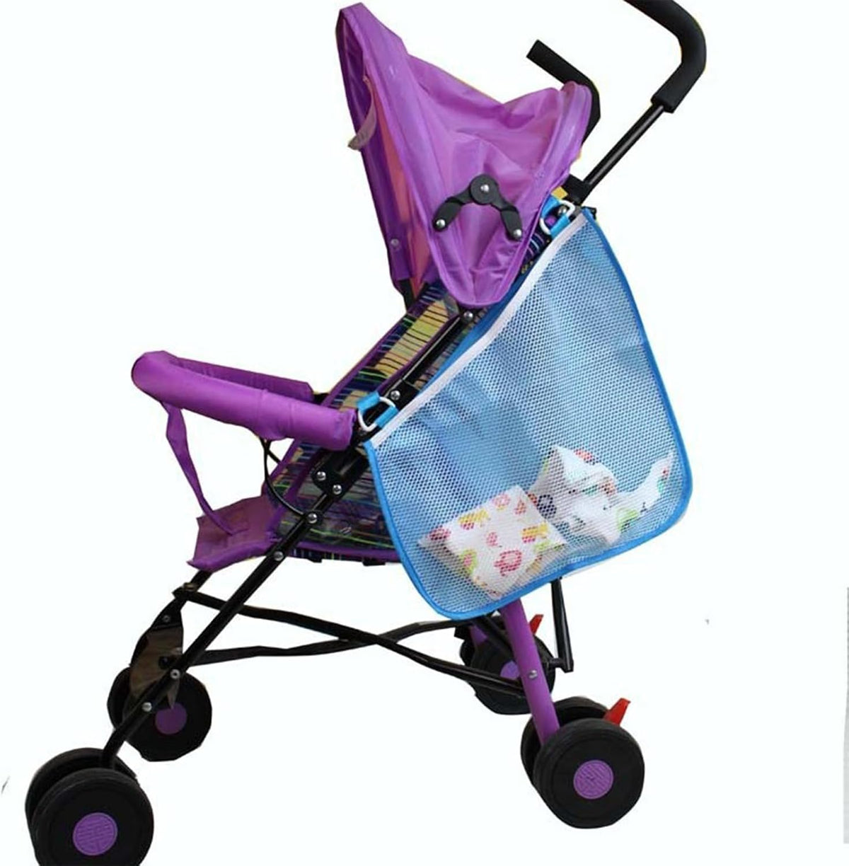 2 Pack Universal Side Sling Stroller Mesh Cargo Net, Side Sling Stroller Mesh Cargo Organizer, Extra Stroller Storage Space, Non-Slip and Adjustable Straps, Black